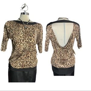 Seductions Leopard Print Brown and black Open Back Blouse Size M